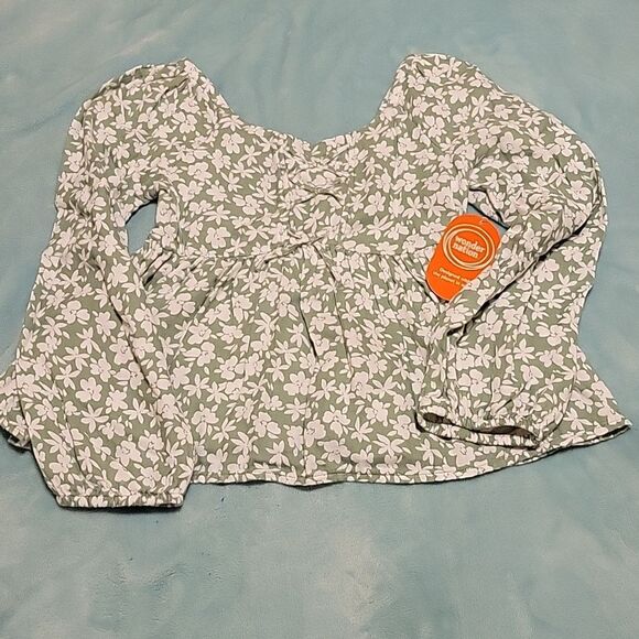 Wonder 🎄Nation Size L 10-12 Green Floral Shirt NWT - Picture 1 of 6